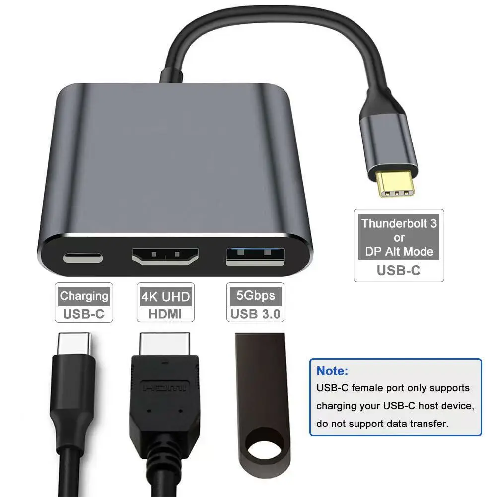 מפצל USB-C שלוש באחת עם HDMI, תמונה 1 מתוך 6