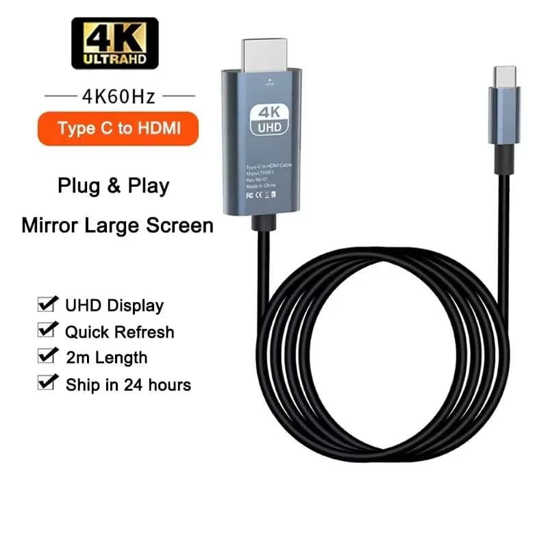 כבל USB-C ל־HDMI באורך שני מטרים, תמונה 1 מתוך 6