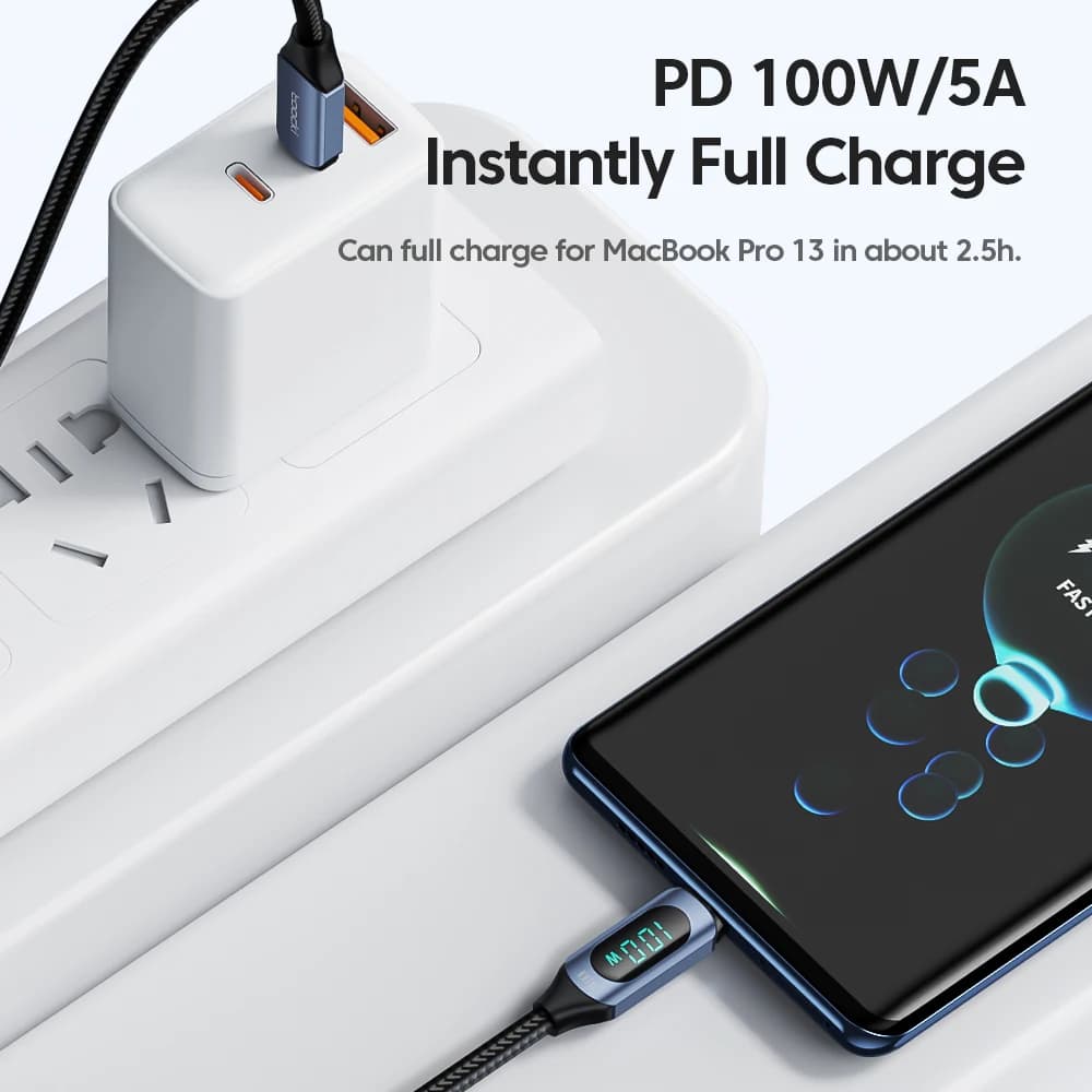 כבל USB-C לטעינה מהירה עם תצוגה, תמונה 3 מתוך 6