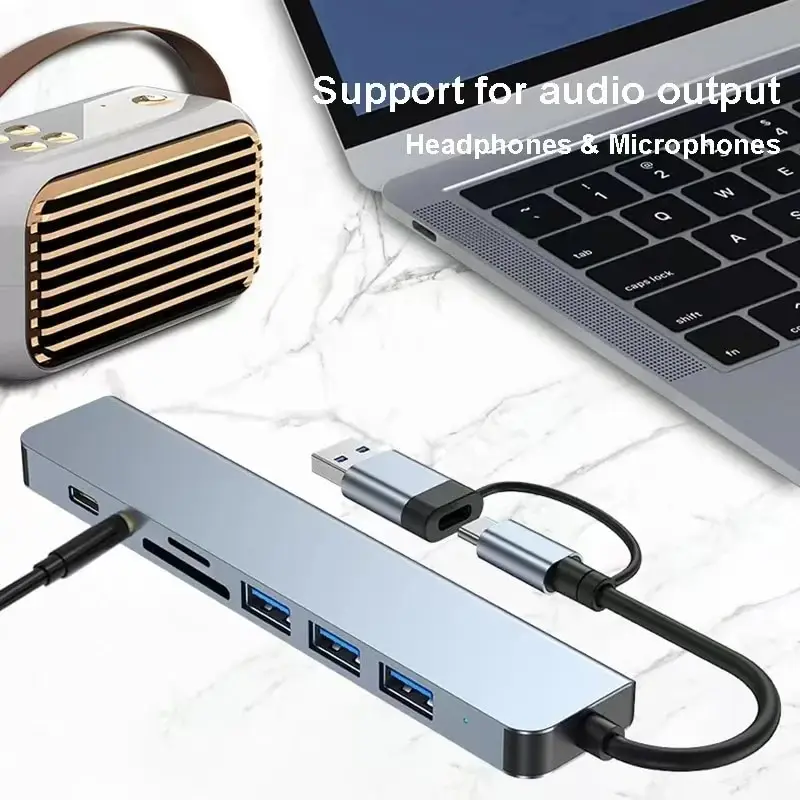 מפצל USB-C עם קורא כרטיסים, תמונה 3 מתוך 6