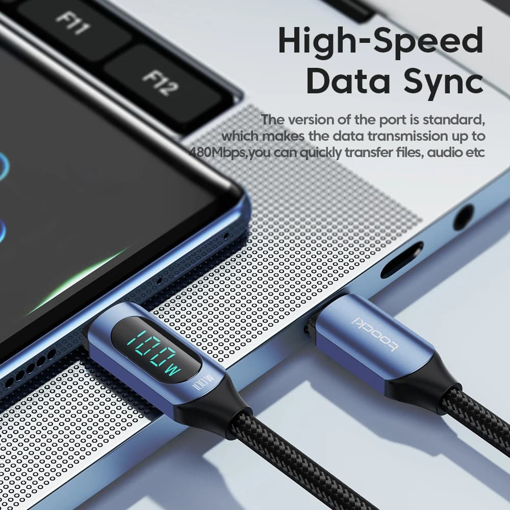 כבל USB-C לטעינה מהירה עם תצוגה, תמונה 2 מתוך 6