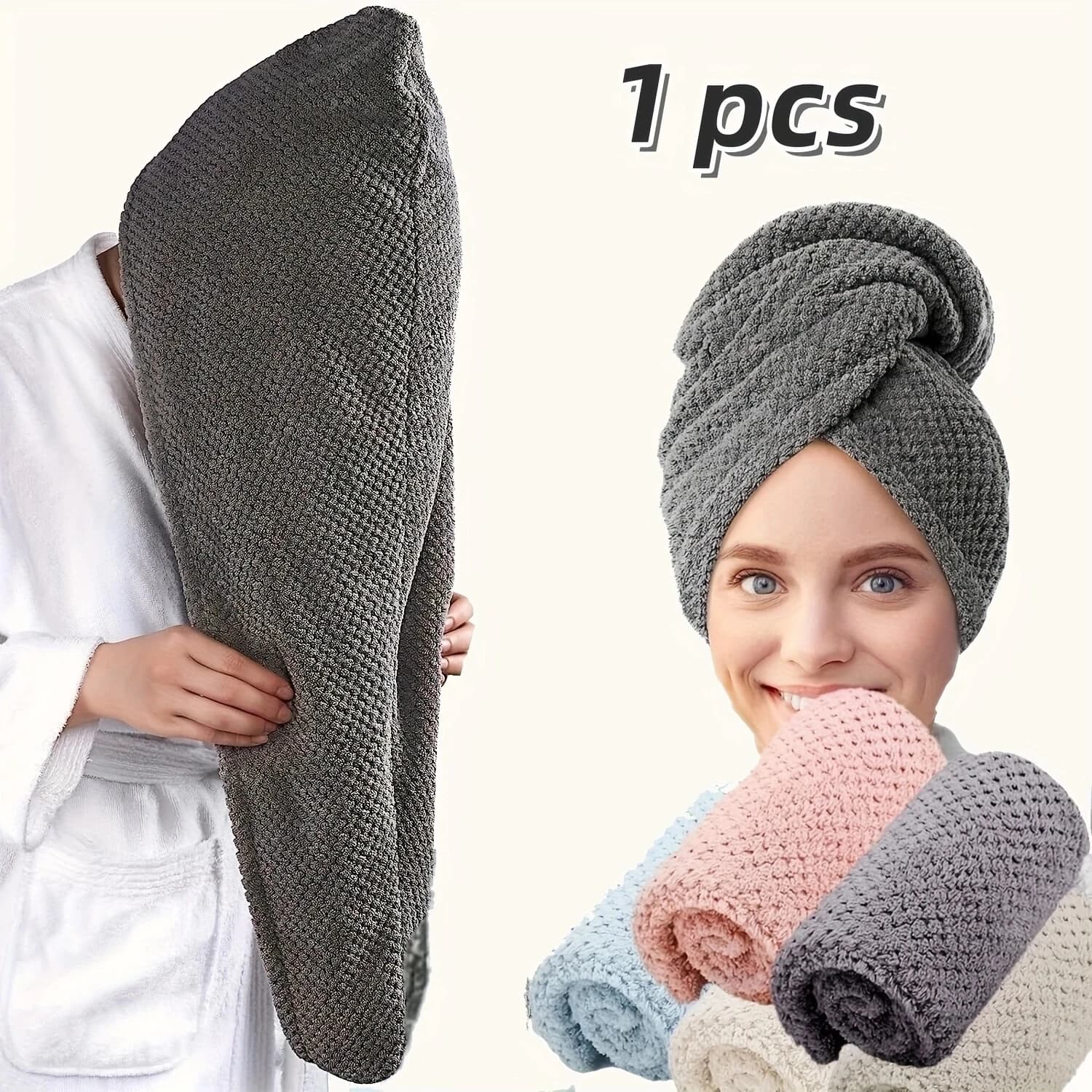 מגבת שיער סופגת עם כפתור, תמונה 1 מתוך 6