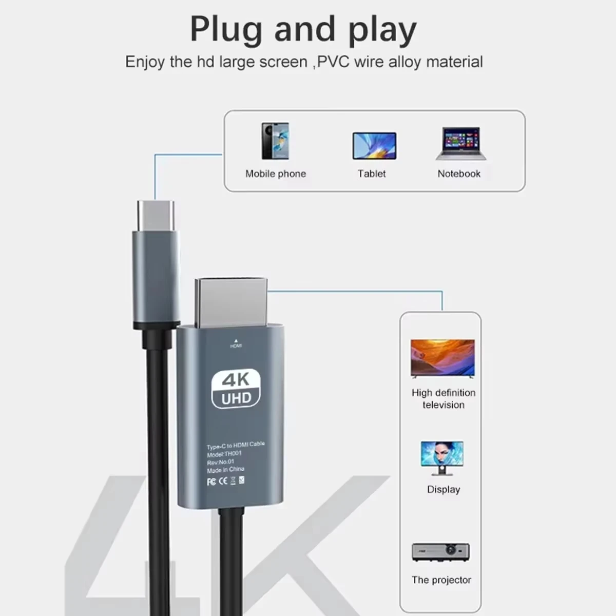 כבל USB-C ל־HDMI באורך שני מטרים, תמונה 2 מתוך 6