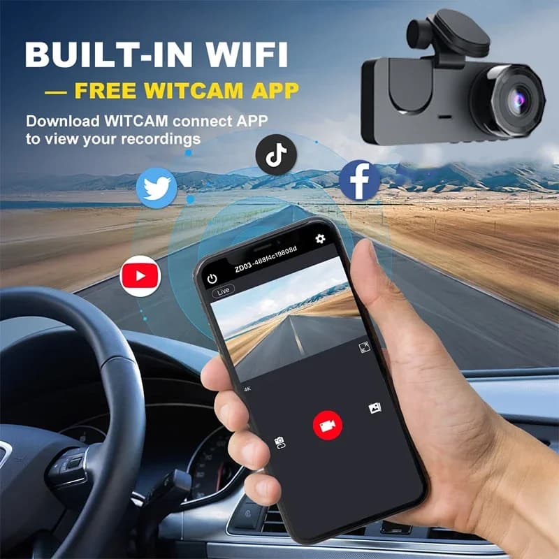מצלמת רכב משולשת עם Wi-Fi, תמונה 3 מתוך 6