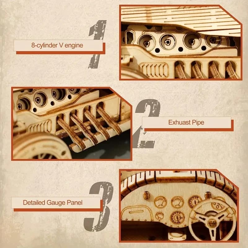 דגם מכונית עץ להרכבה עצמית, תמונה 5 מתוך 6