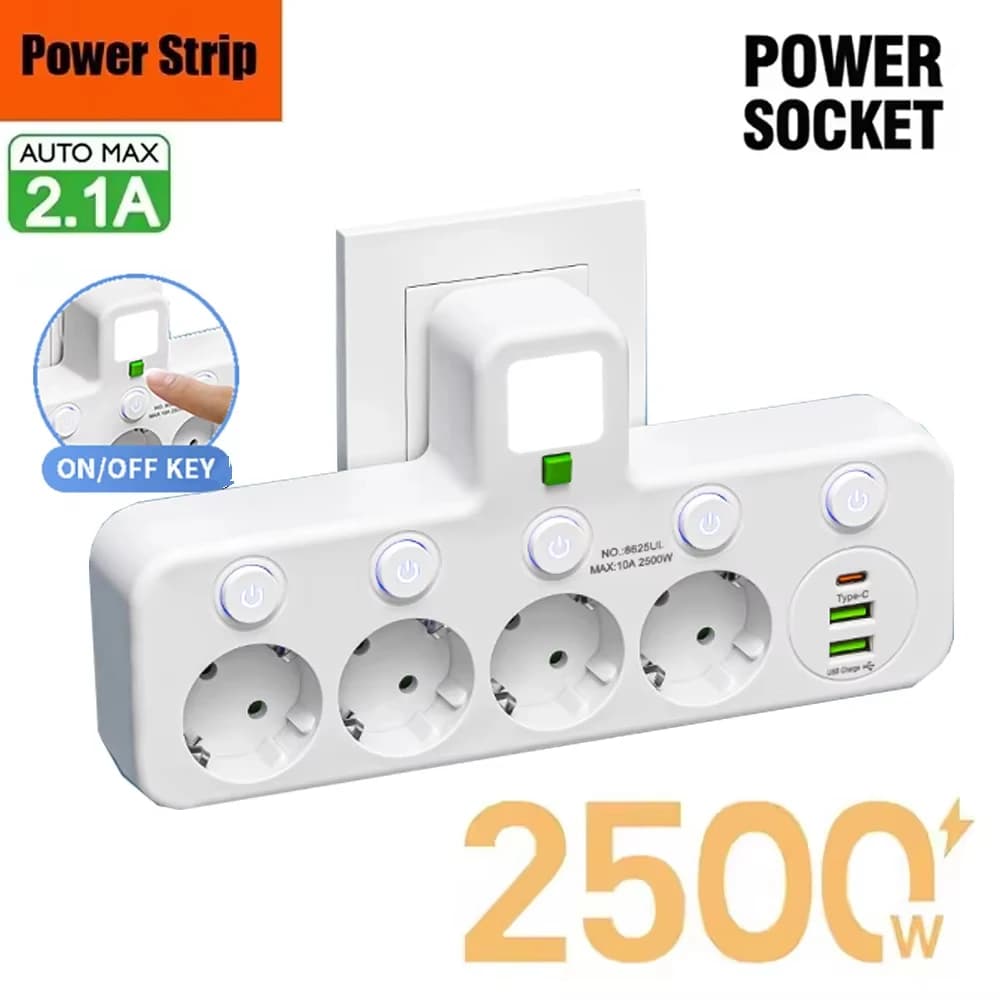 מפצל חשמל עם שקעי USB, תמונה 4 מתוך 6