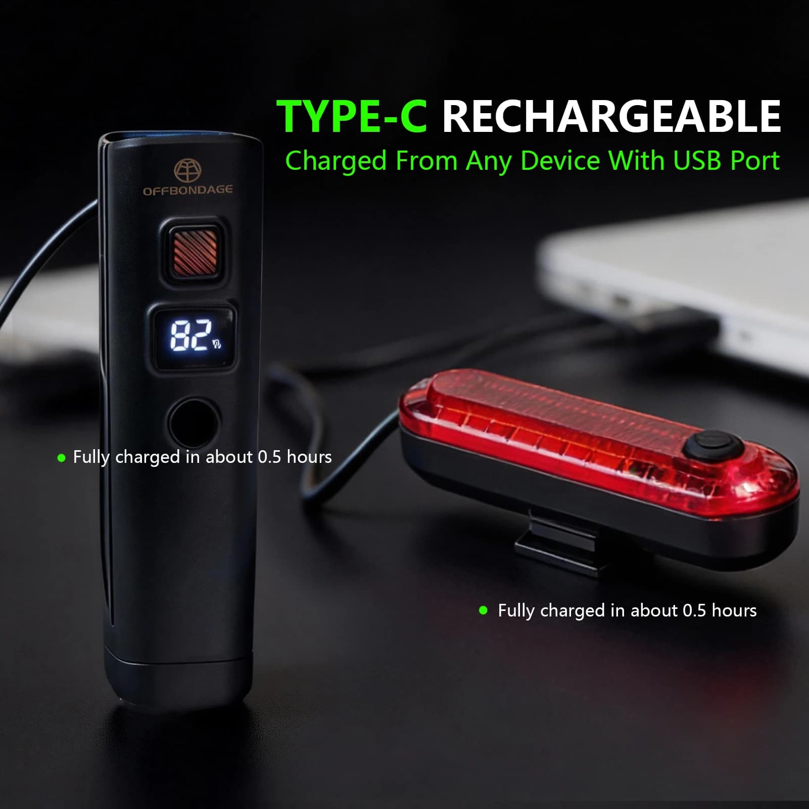 פנס קדמי לאופניים בטעינת USB-C, תמונה 2 מתוך 6