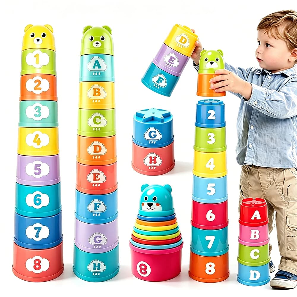 כוסות ערימה בצבעי הקשת